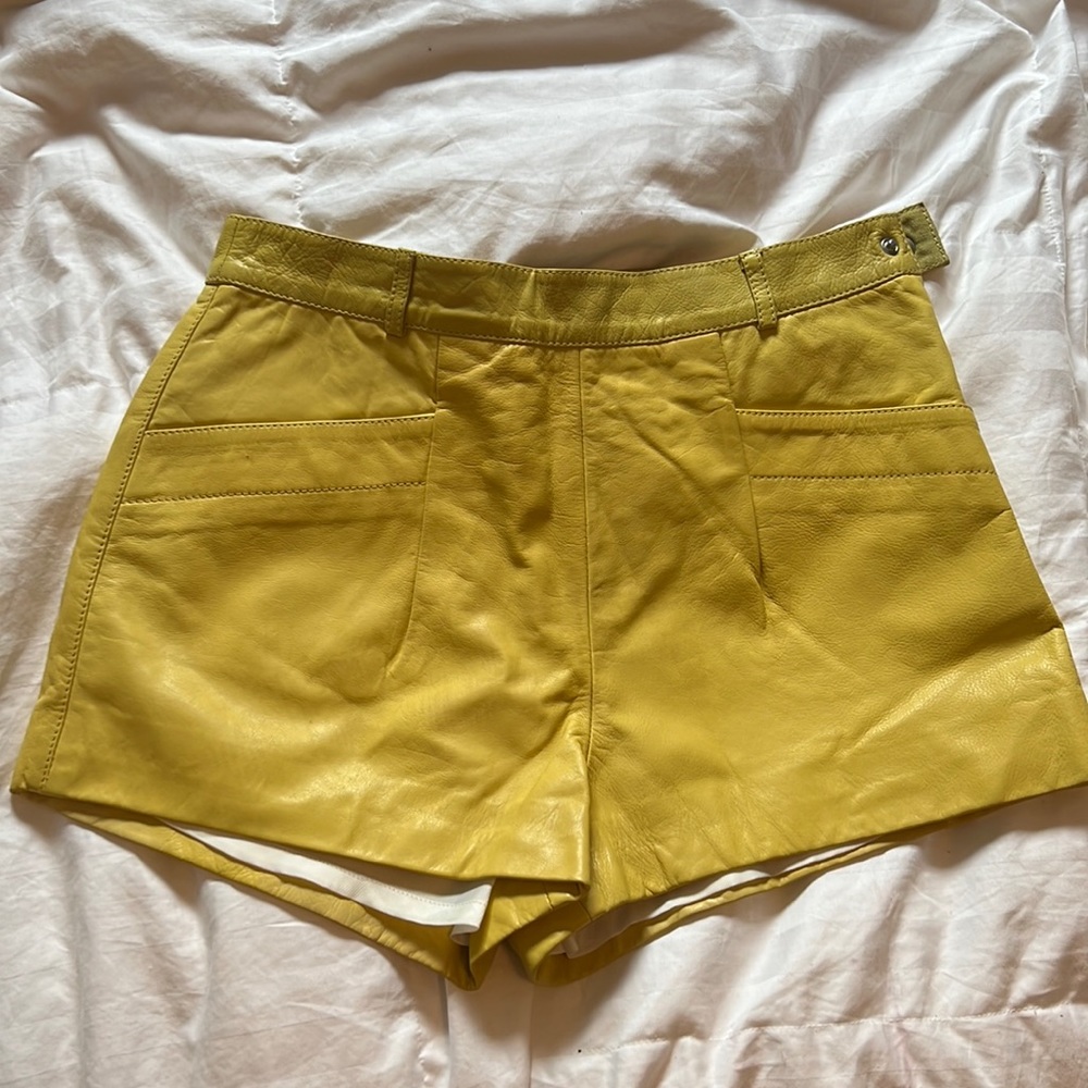 See by Chloe, yellow leather shorts